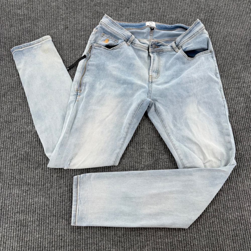 Kuwalla Tee Mens 34 Light Wash Distressed Skinny Jeans Side Zip Detail